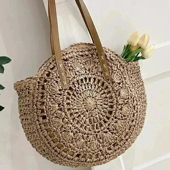 Natural Straw Woven Summer Beach Tote Bag - Picture 1 of 7